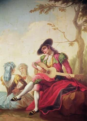 O homem elegante tocando guitarra